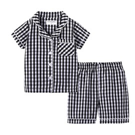 Mud Kingdom Collared Toddler Boys Shorts Pajama Set Cute Black Plaid Summer 4T
