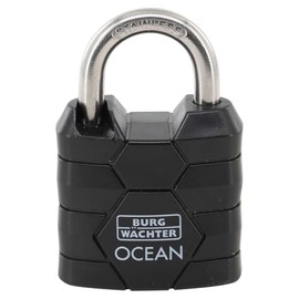Burg-Wächter Padlock with 2 Keys, 4.8 mm Shackle Thickness, Marine Waterproof, Solid Brass Body, Double Locked, Ocean 490 Ni 30 SB, Black