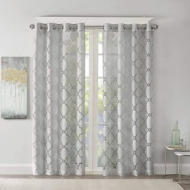 Madison Park Eden Curtains for Bedroom, Modern Contemporary Light Sheers for Living Room, Geometric Pattern with Grommet, 50x84, Grey
