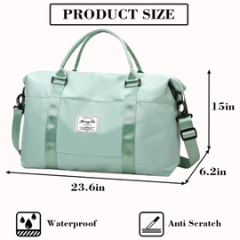 INVODA Travel Duffel Bag Sports Tote Gym Bag Shoulder Weekender Overnight Bag Carry on Travel Bag for Women (Green)