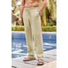 PASLTER Men's Cotton Linen Pants Elastic Waist Drawstring Casual Trouser
