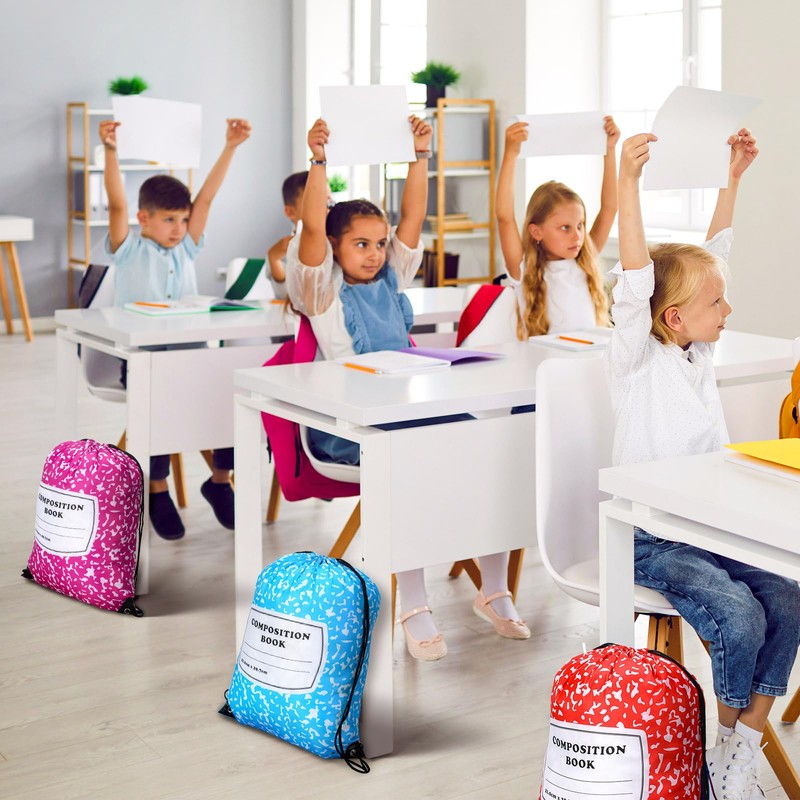 Sunnymove 24 Pcs Composition Book Themed Drawstring Bags Bulk Treat