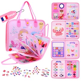 OUOZZZ Busy Board Französisch Motorikspielzeug ab 1 2 3 Jahre Kleinkinder, Sensorik Activity Board Motorikspielzeug, Geschenk Baby Lernspielzeug für Auto & Flugzeug Reise