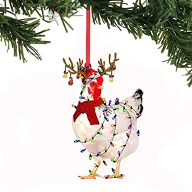1PC Christmas Chicken Ornament Funny Scarf Chicken Holiday Decoration Chicken Ornaments for Christmas Tree Outdoor Hanging, Easy to Hang Suitable for Christmas (04)