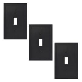 Questech Decor Light Switch Covers, Insulated Single Toggle Wall Plates for Electrical Outlets, 1-Gang Single Switch Plates Standard Size Receptacle Covers, Decorative Cornice, Black, 3 Pack