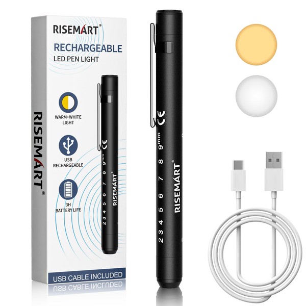 RISEMART Pen Torch Rechargeable, RISEMART 1PCS Pen Light LED Pupil