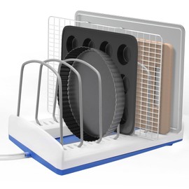 Adjustable Bakeware Rack, Cookie Sheet Baking Pan and Tray Organizer for Kitchen Cabinet and Pantry Storage, Vertical Tray Holder Fit Almos All Kitchen Plate, Dish, Sheet, Cutting Board & Pan