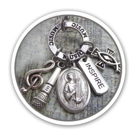 St. Cecilia, Patron Saint of Musicians, Singer Keychain, Clip or Necklace. Divine Messenger, Inspiration and Help. Customize with Initial or Birthstone Crystal Option, Unisex Gift.