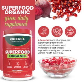 Greens+ Organic Reds Superfood Powder, Antioxidant, Polyphenol, Blend for Morning Kick, Energy, Vitality Boost, Nutrition, Vibrant Health, Vegan Soy/Dairy/Gluten Free(8.46oz)
