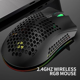 2.4G Wireless Gaming Mouse Rechargeable Mouse with RGB Light Effect 3 Adjustable movement speed Hollowed-out Honeycomb Design Pink