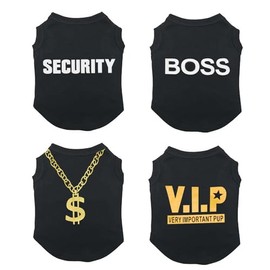 Izefia 4 Pieces Dog Shirts Clothes 4pcs Breathable Security VIP Boss Gold Necklace Cool Summer Tank Top Vest T Shirt for Small Dog Puppy Medium Cat M