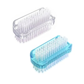 zoerbufan 2 Stück Handbürste Nagelbürste mit Harten Borsten, Doppelseitige Finger Bürste, Handwaschbürste für Reinigung von Hand Nagel Bad Waschbecken(Transparent und Blau)