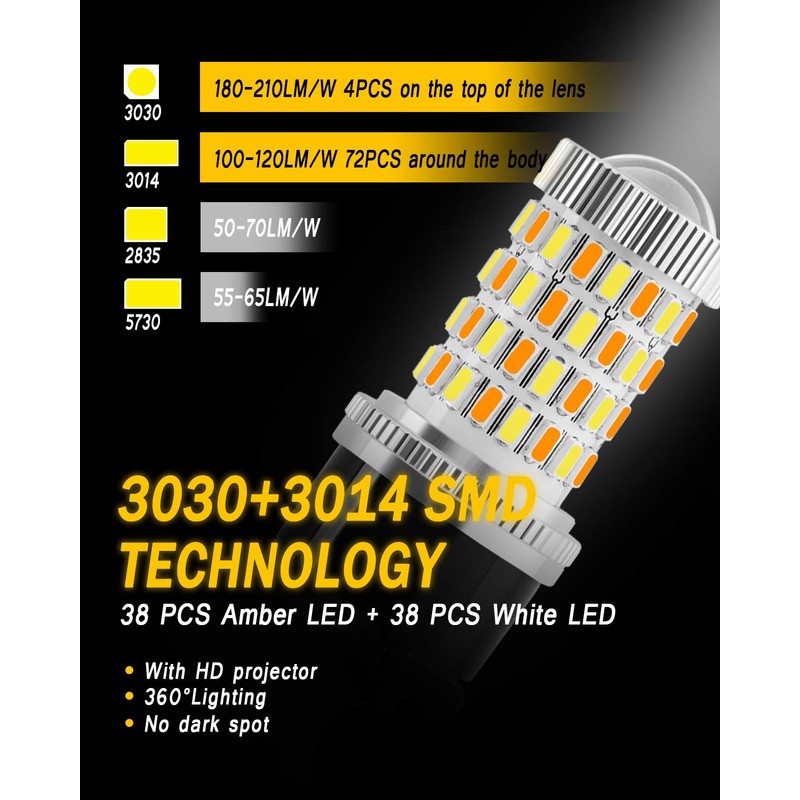 AUXLIGHT 3157 4157 3057 3457 Switchback LED Bulbs 76SMD Chipsets