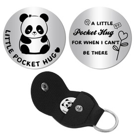 CREATCABIN Pocket Hug Token Long Distance Social Relationship Keepsake Stainless Steel Double Sided Inspirational with PU Leather Keychain Gift for Women Men Bestie Friends Relative 1.2x1.2 Inch-Panda