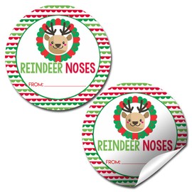Reindeer Noses Christmas Holiday Sticker Labels, 40 2" Party Circle Stickers, Great for Party Favors, Envelope Seals & Goodie Bags by Amanda Creation.