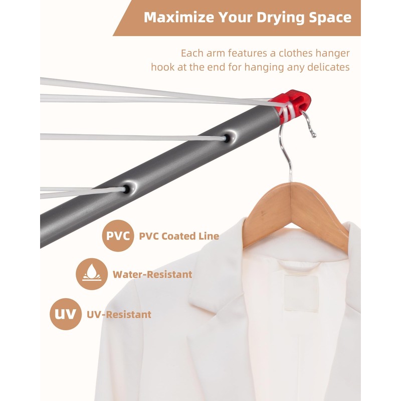 STORAGE MANIAC Outdoor Umbrella Drying Rack, 8 Lines with 82