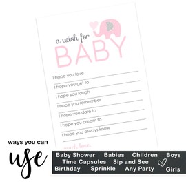 Pink Elephant Wishes for Baby Shower Activity Pack of 20 Advice and Wish Cards for Girls Wishing Well Birthday Memory Ideas Sprinkle Cute Jungle Animal Event Supply (4x6 Size) Paper Clever Party