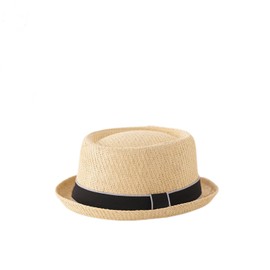 HEYANN Pork Pie Straw Hat, Men's Pork Pie Fedora Hats 58 cm Summer Hat for Men & Women, Bowler Flat Top Sun Protection Classic Hat, Beige-02, Unit size