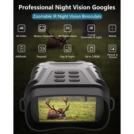 Night Vision Goggles, 4K Infrared Night Vision Binoculars for Adults, 3" Large Screen, 8X Digital Zoom, Adjustable IR Light, 32GB Card for Photos & Videos, for Camping, Hunting & Security