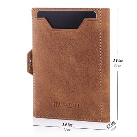 TRUSADOR Verona Leather Wallets for Men & Women Trifold Slim Front Pocket RFID Wallet (Air Tag Pocket, Cognac)