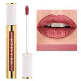 MAKI YIKA Metallic Lipstick Long Lasting Red Lipstick for Women, Shine Glitter Lipstick No Smudge Transferproof Full-Coverage Liquid Lip Gloss (BR05 Victoria)