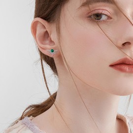 Emerald/Larimar/Moonstone/Opal/Onyx Stud Earrings for Women Sterling Silver Tiny Sun Stud Earrings Emerald/Larimar/Moonstone/Opal/Onyx Jewellery Gifts for Girls Girlfriend Wife, Sterling Silver, Opal