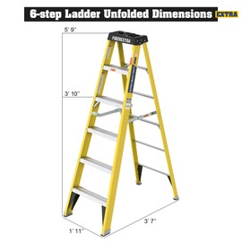 6-Step Fiberglass Ladder, 300Lbs Capacity Step Ladder with Slip-Resistant & Compact Foldable for Home, Office, and Industrial Use, Yellow