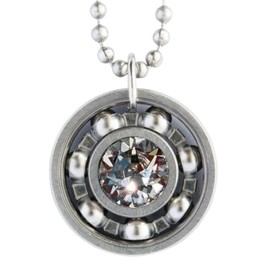 Derby Girl Designs Clear Crystal Roller Derby Skate Bearing Pendant Necklace - April Birthstone