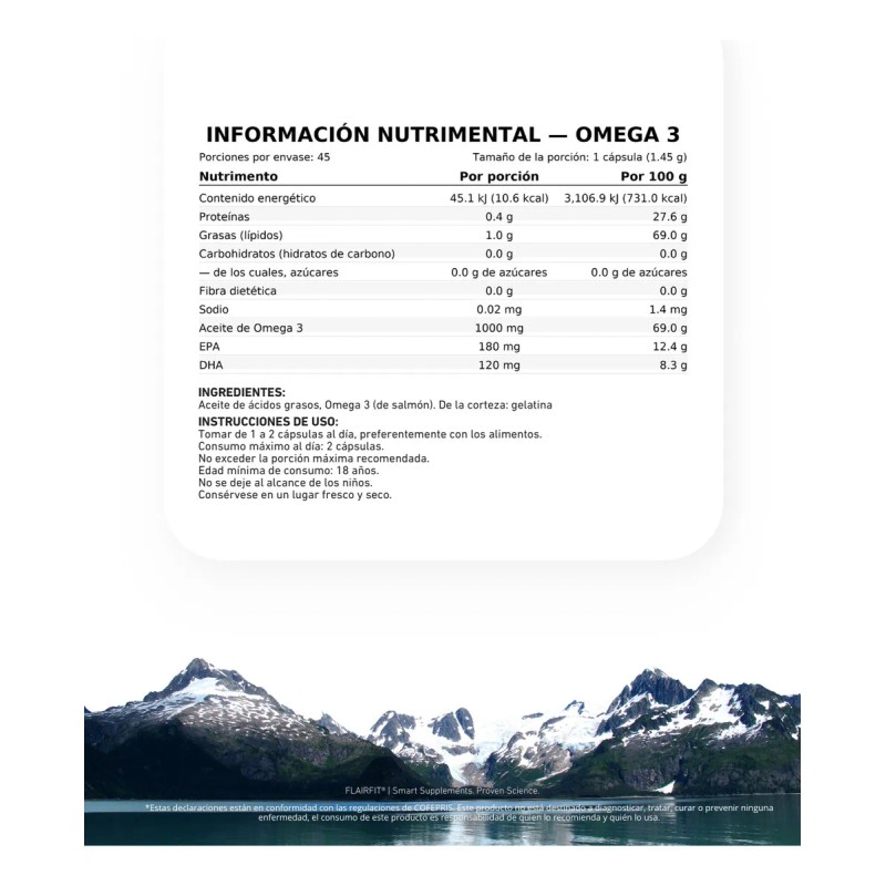 Flairfit® Omega-3 1000 mg (EPA, DHA) 45 cápsulas | Suplemento