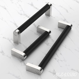 Alzassbg 10 Pack Silver and Black Cabinet Pulls, 3 Inch(76mm) Hole Centers Cabinet Handles Kitchen Hardware Knurled Drawer Handle Pull AL3101CP-MB