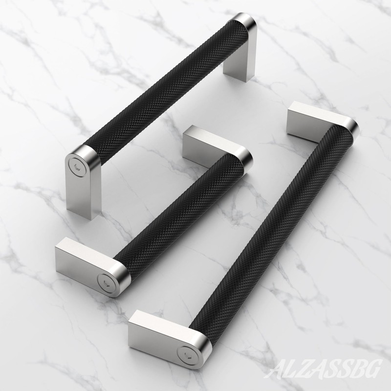 Alzassbg 10 Pack Silver and Black Cabinet Pulls, 3 Inch(76mm)