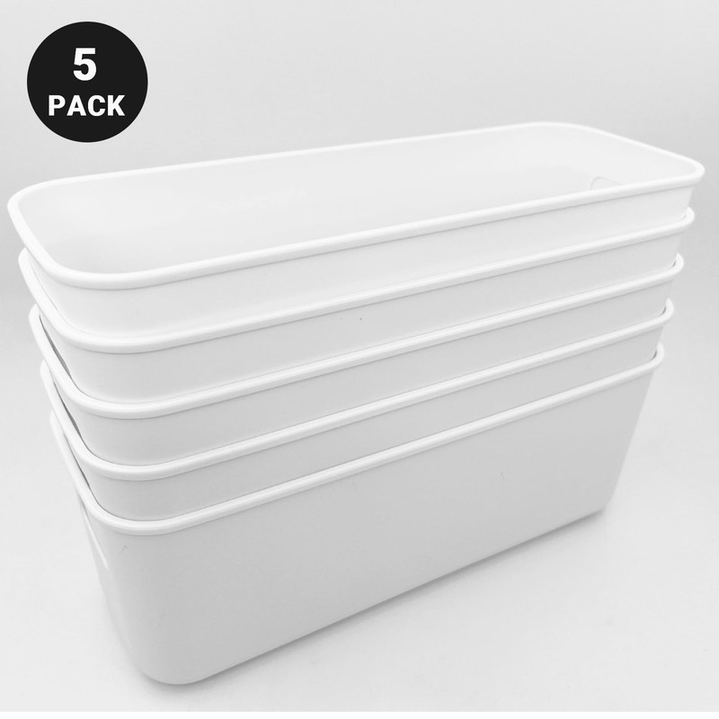 JinPhon Set of 5 Plastic Storage Boxes (10×28×9.5cm) - White