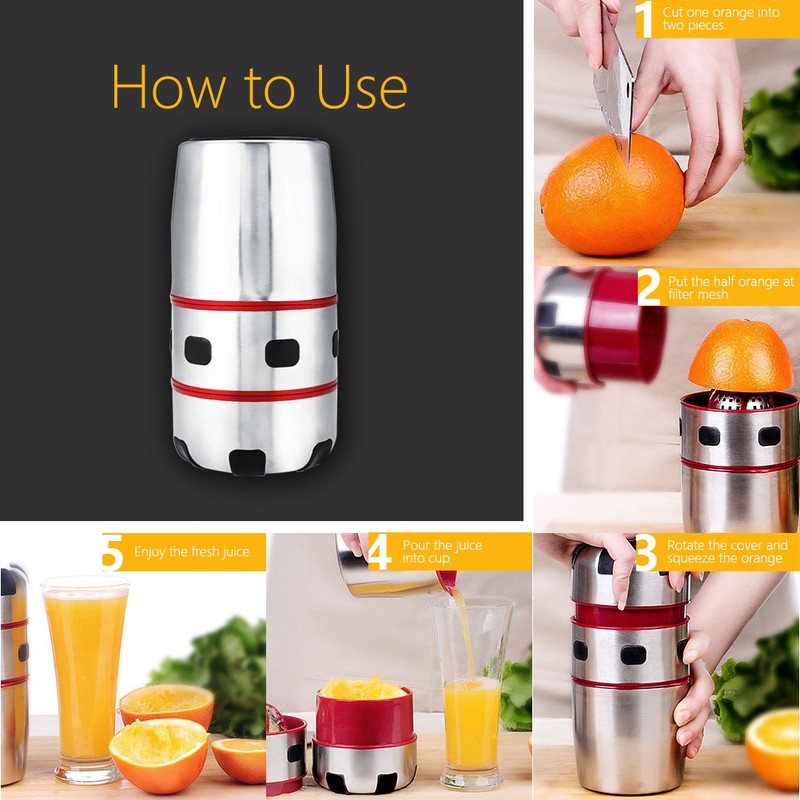 Portable Small Stainless Steel Orange Juicer Manual Fruit Squeezer Juice