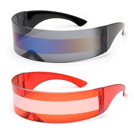 PLOPLO 2 Pack Futuristic Cyclops Monoblock Shield Mirrored Sunglasses Sunglass Glasses, 2 Pack, Oversized