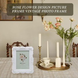 Coshar Rose Flower Design Picture Frame Vintage Photo Frame 5 x 7 Inch Antique Picture Frame Glass for Tabletop Wall Display, Horizontal and Vertical Use (White)