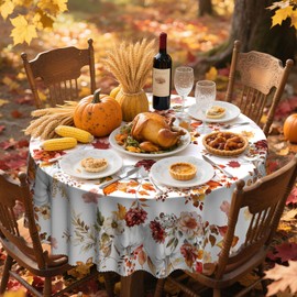 Eikione Thanksgiving Tablecloth, Round Fall Tablecloth 60 Inch, Pumpkin Table Cloth, Autumn Harvest for Christmas, Holiday, Birthday,Thanksgiving Decor