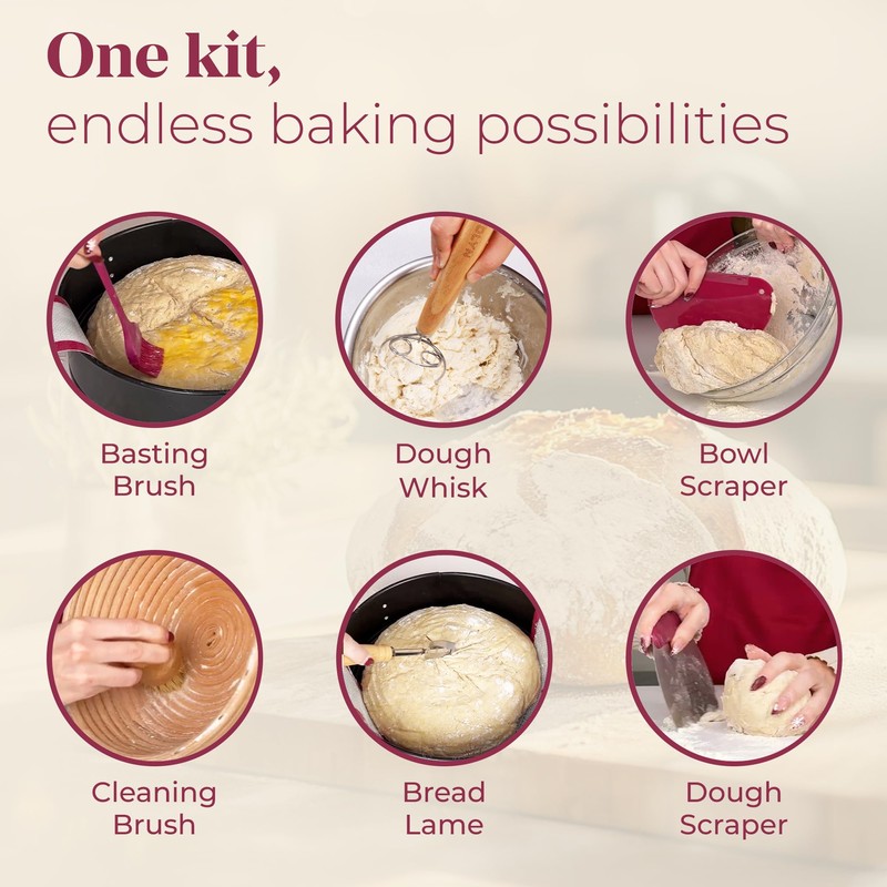 Sourdough Bread Baking Supplies with 2 Banneton Bread Proofing Basket
