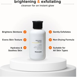 Gel limpiador facial con 7% de ALA y AHA para iluminar, exfoliar, dar luminosidad y unificar el tono Con vitamina B5 para hidratar y ácido glicólico para exfoliar 3,4 fl oz / 100 ml