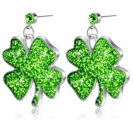 St. Patrick's Day Shamrock Earrings for Women Lucky Dangle Irish Saint Patty's Green Earrings for St. Patrick's Day Party Accessories Jewelry Decor(Four Leaf Clover)