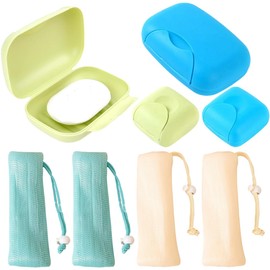 KOLZEMV Pack of 4 Soap Box Travel Waterproof Premium Soap Dish with Drain Strainer and Sisal Soap Bag, Soap Box, Soap Box for Home or Travel, Soap Box for Travel, Soap Box