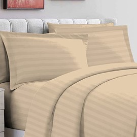 100% Cotton Satin Stripe Taupe Oxford Pillow Cases 2 Pack, 300 Thread Count Long Staple Combed Cotton Cooling Pillow Case, Sateen Standard Pillow Cover 50 x 75cm (Damask Bedding Set) - Pizuna