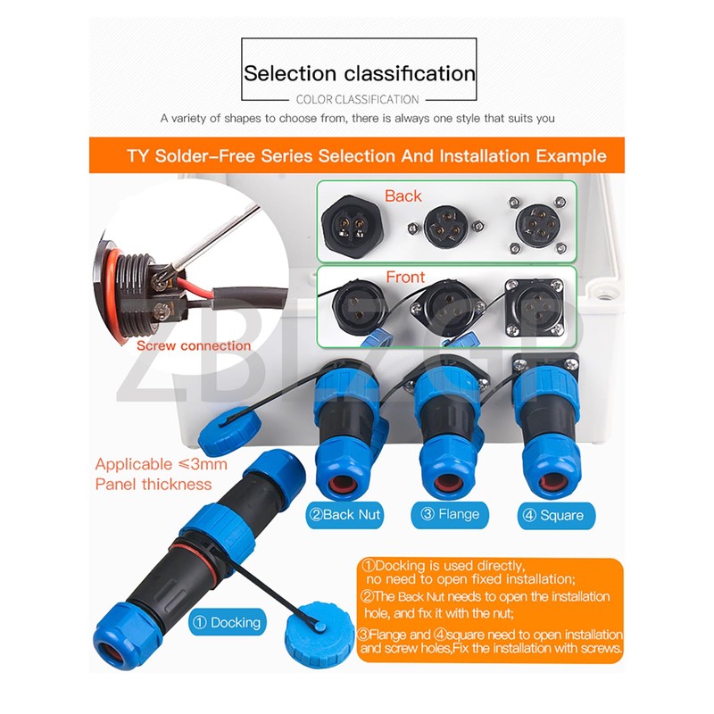 ZBLZGP TY20 5 Pin Aviation Waterproof Connector Male Female Cable