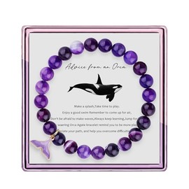 Orca Healing Bracelets for Women Orca Whale Gifts Orca Agate Crystal Bracelets Orca Gifts for Women Orca Tail Charm Orca Inspirational Gift (purple orca)