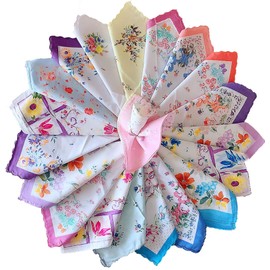 Forlisea 6 Pieces Womens Vintage Cotton Handkerchiefs Floral Wendding Party Fabric Hanky