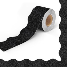 Black Bulletin Board Border, 32 Feet Scalloped Trim Bulletin Board Borders for Classroom Teacher Office Decor – Glittering Rolled Bulletin Board Decorations for Walls Doors Chalkboards, 1 Roll
