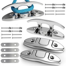 VEITHI 316 Stainless Steel 4-3/4 inch Folding Boat Cleats with Back Plate,Flip up Dock Cleats for Deck and Boat,Boat Tie Down Cleats Boat Dock Cleats Folding Cleat Pop Up Cleat with Fasteners(4 Pack)