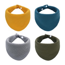 Baby Bandana Dribble Bibs 4 Pack Muslin Drool and Teething Super Soft and Absorbent for Infant Boys Girls Unisex Adjustable Buttons Fits 0-36 Months