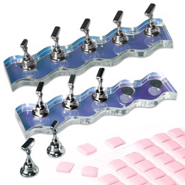 BPrettier Nail Holder for Painting Nails 2 Set Super Magnetic Nail Stand for Press on, Press on Nail Stand with 96 Pcs Reusable Sticky Putty for Nail Art Display Home & Salon Use.(Aurora & Silver)