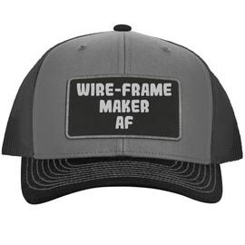 Wire-Frame Maker AF - Leather Black Patch Engraved Trucker Hat, Grey-Steel, One Size
