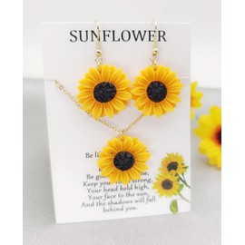 Modpide Daisy Sunflower Dangle Earrings Sunflower Necklace Set for Women Summer Jewelry (gold)